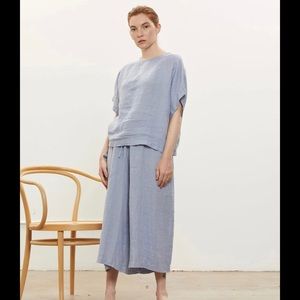 Black Crane Linen Violet Suit, XS